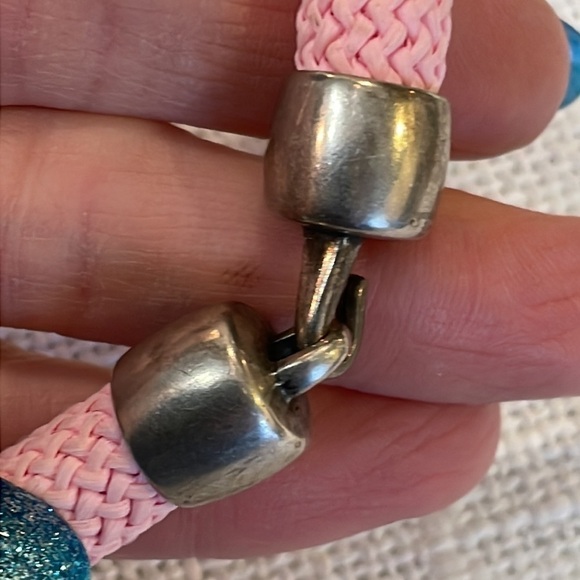 Light pink glass chunky bead large cord wire wrapped yellow green blue stripe - Picture 5 of 8